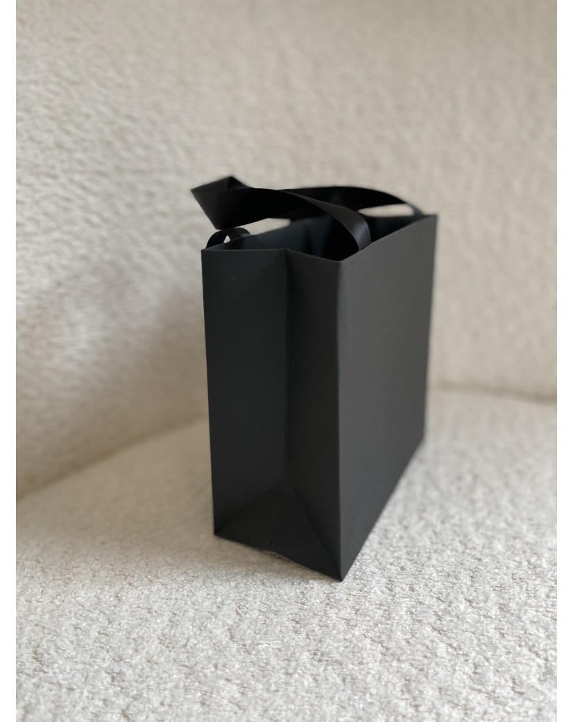 Luxus-Papiertüte Schwarz – schwarze Henkel – XS (16 x 8 x 16 cm)