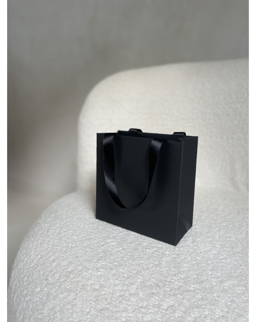 Luxus-Papiertüte Schwarz – schwarze Henkel – XS (16 x 8 x 16 cm)