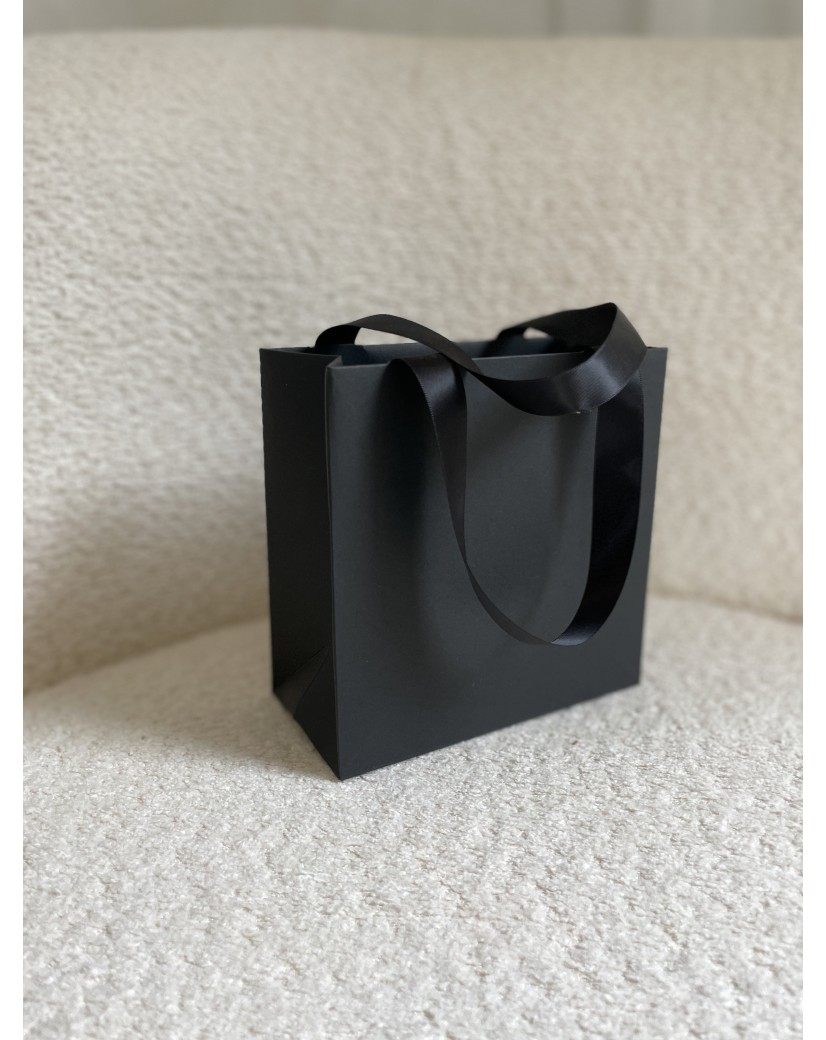 Luxus-Papiertüte Schwarz – schwarze Henkel – XS (16 x 8 x 16 cm)
