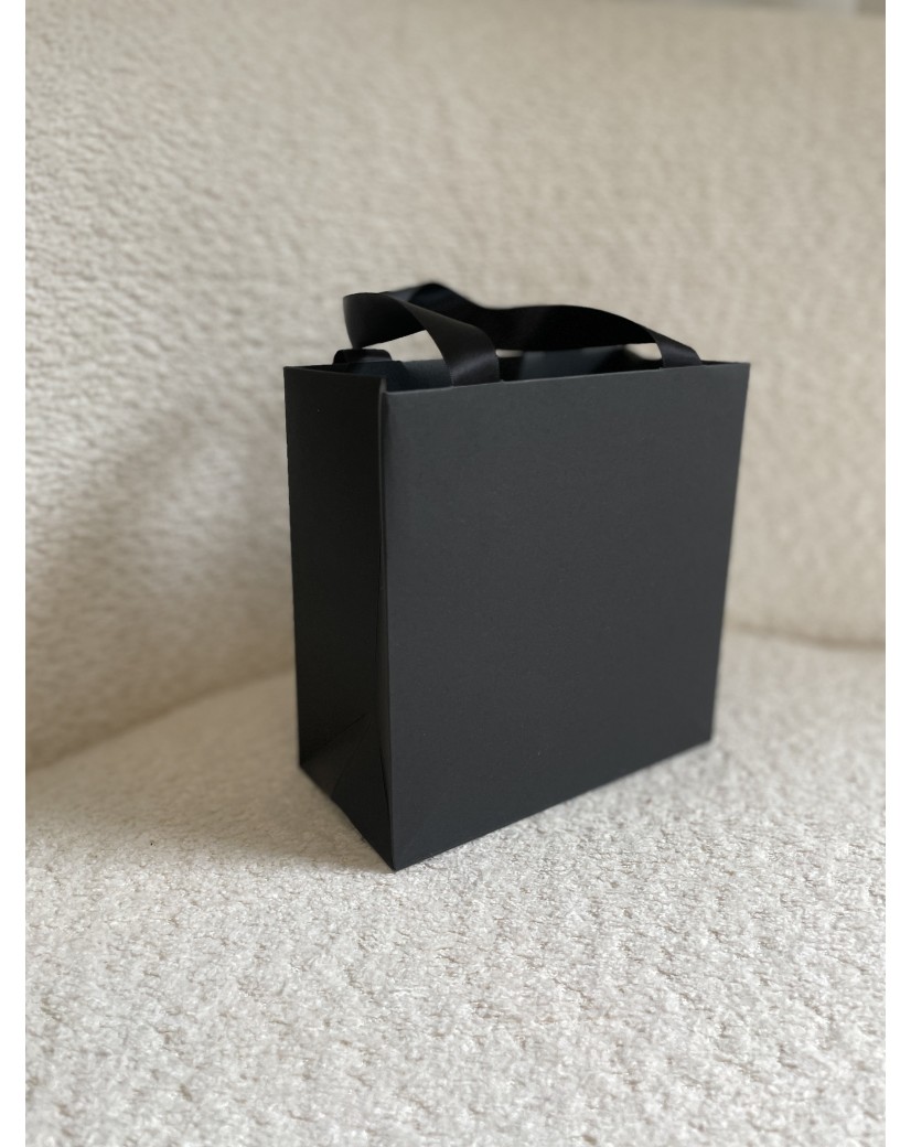 Luxus-Papiertüte Schwarz – schwarze Henkel – XS (16 x 8 x 16 cm)
