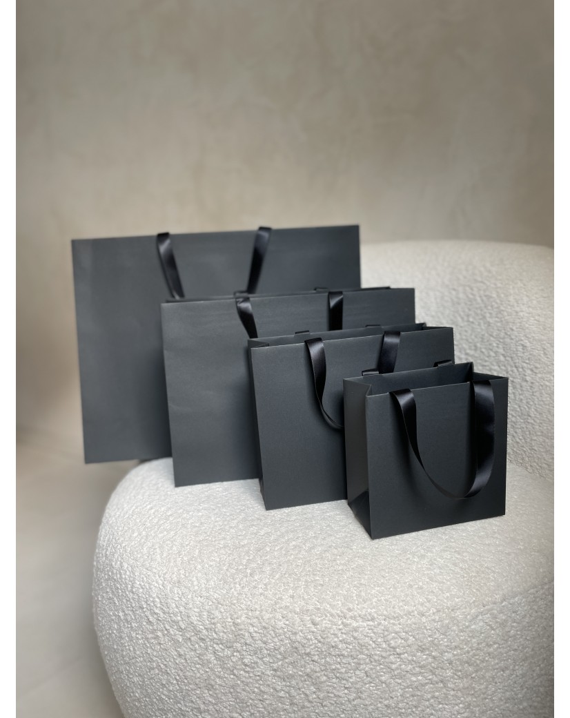 Black Luxury Paper Bag – black handles – S (25 x 10 x 20 cm)
