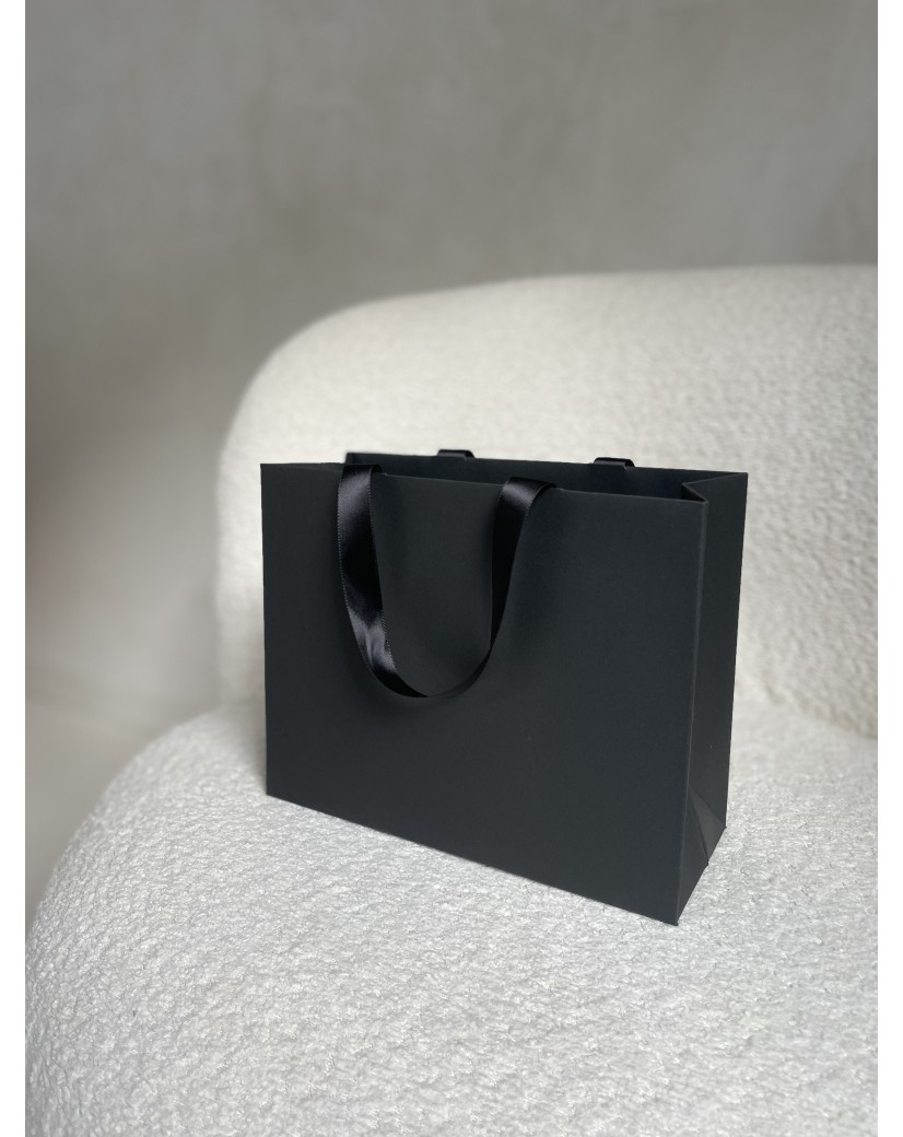 Luxus-Papiertüte Schwarz – schwarze Henkel – S (25 x 10 x 20 cm)