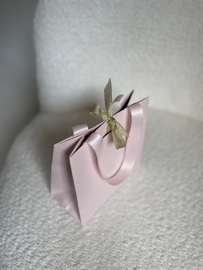 Sac papier Luxe Rose - poignées roses - XS (16x8x16cm)