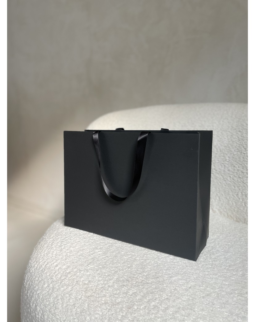 Luxus-Papiertüte Schwarz – schwarze Henkel – M (35 x 12 x 25 cm)