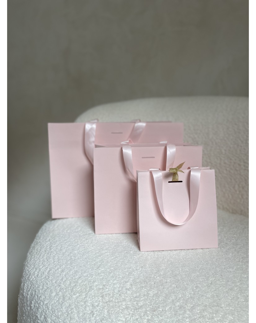 Sac papier Luxe Rose - poignées roses - M (35x12x25cm)