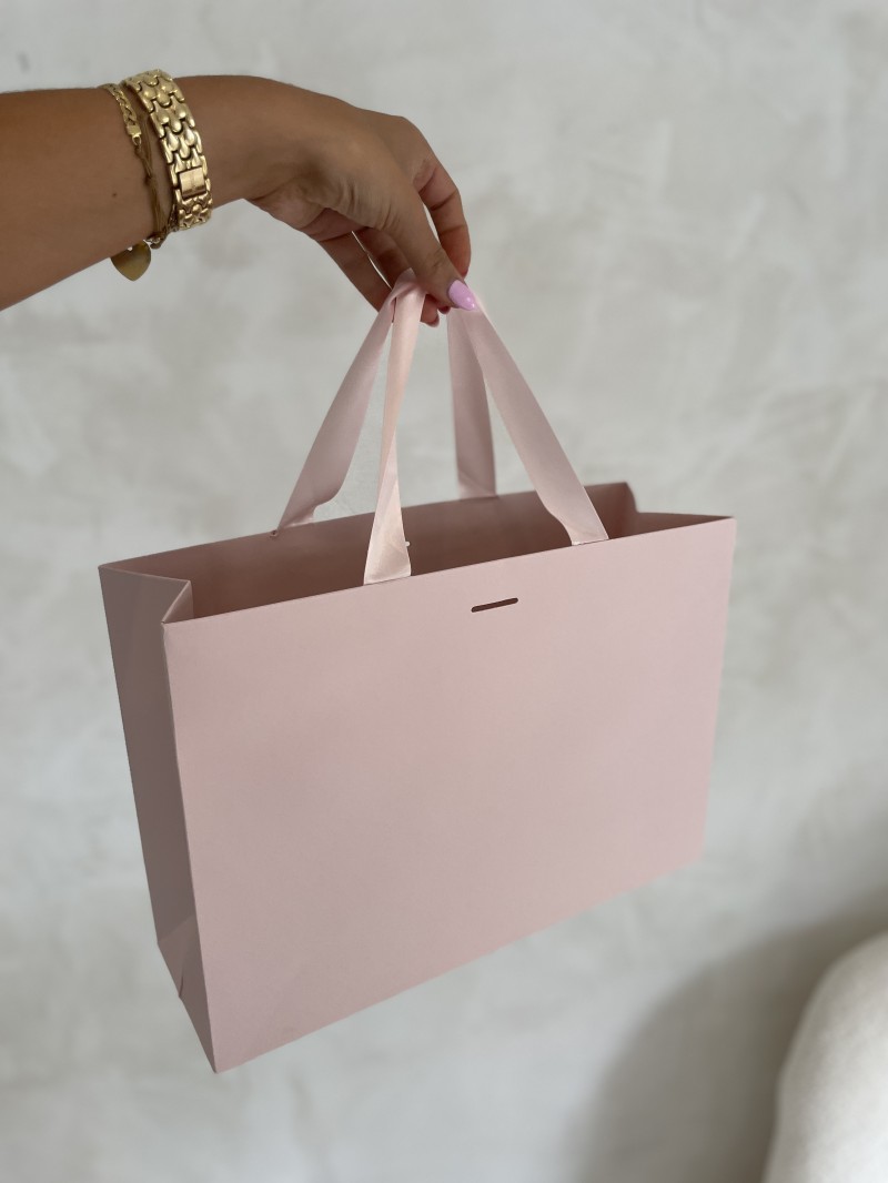 Sac papier Luxe Rose - poignées roses - M (35x12x25cm)