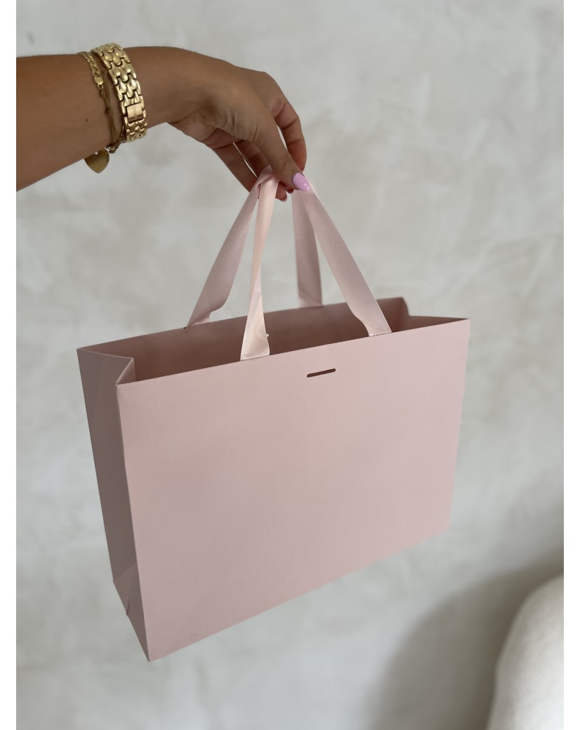 Sac papier Luxe Rose - poignées roses - M (35x12x25cm)