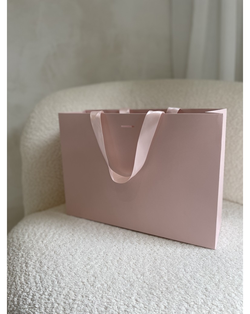 Sac papier Luxe Rose - poignées roses - M (35x12x25cm)