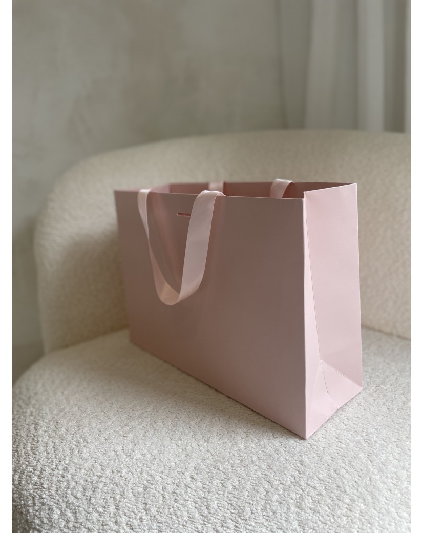Sac papier Luxe Rose - poignées roses - M (35x12x25cm)