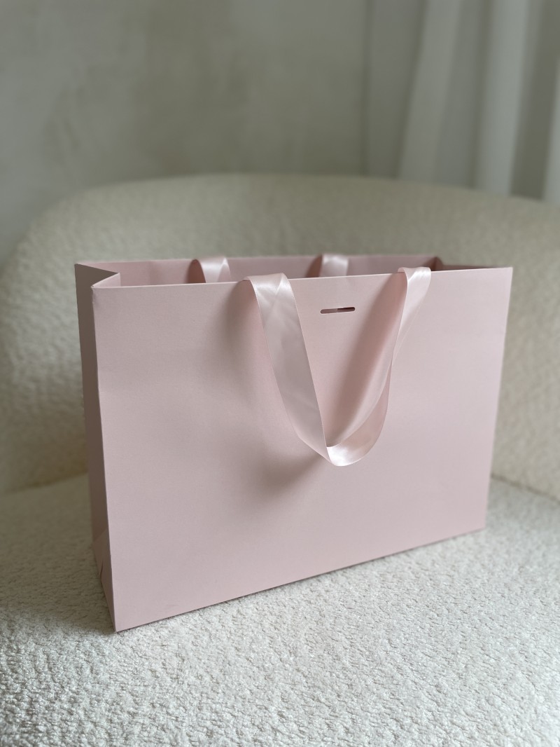 Sac papier Luxe Rose - poignées roses - M (35x12x25cm)