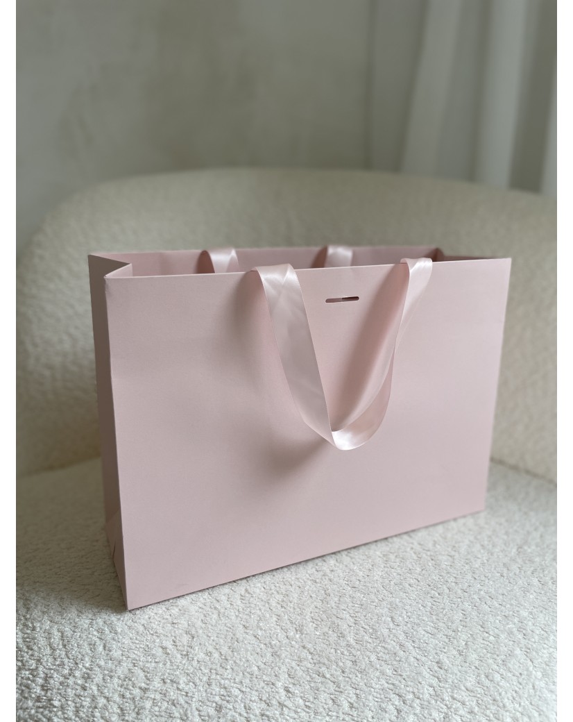 Sac papier Luxe Rose - poignées roses - M (35x12x25cm)