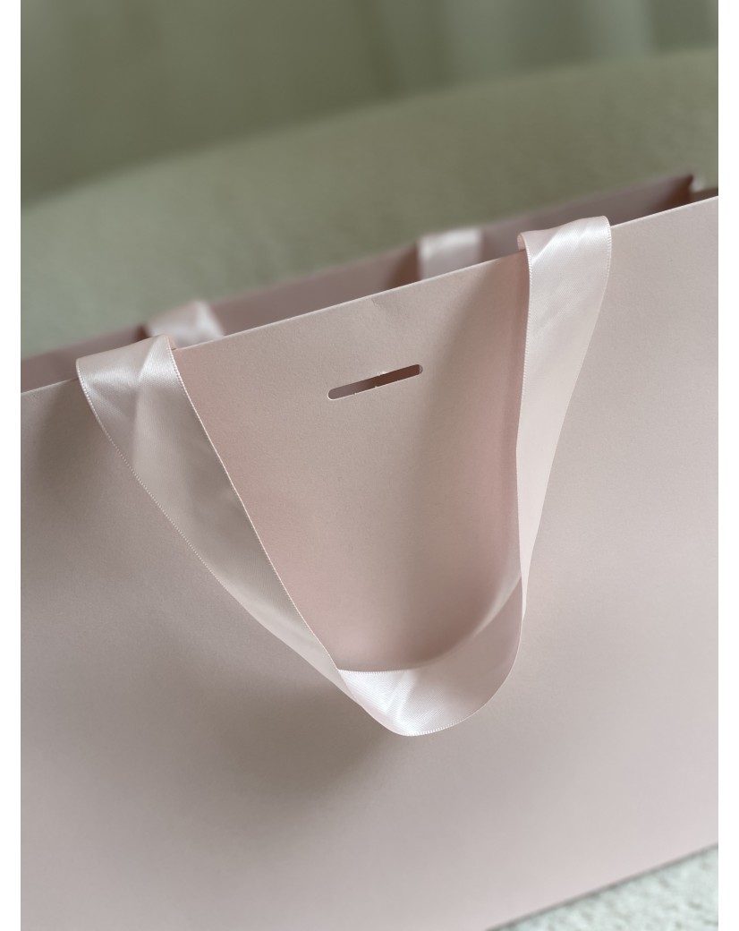 Sac papier Luxe Rose - poignées roses - M (35x12x25cm)