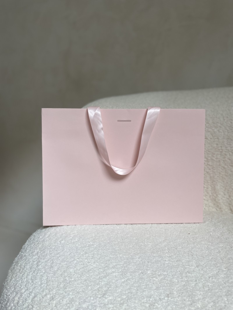 Sac papier Luxe Rose - poignées roses - M (35x12x25cm)