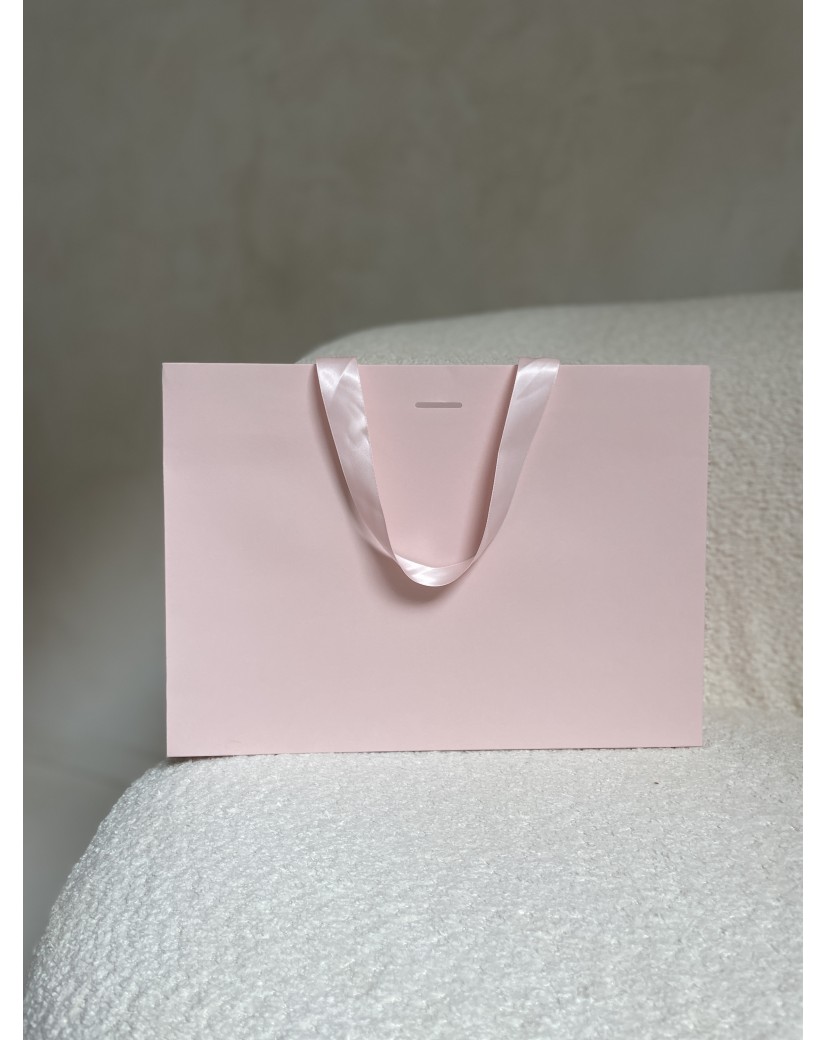 Sac papier Luxe Rose - poignées roses - M (35x12x25cm)