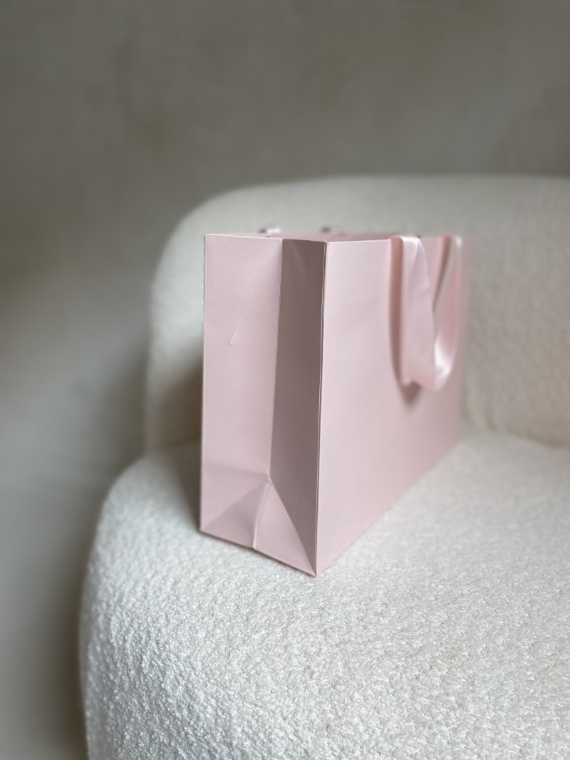Sac papier Luxe Rose - poignées roses - M (35x12x25cm)