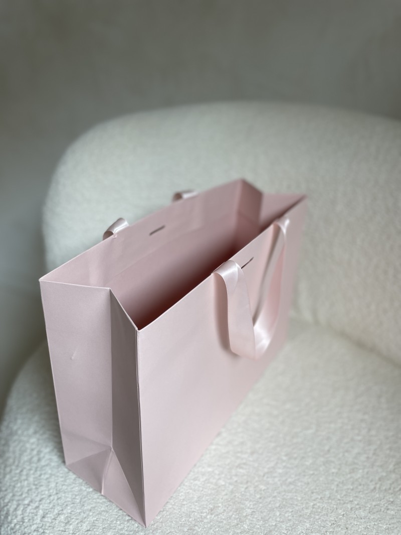Sac papier Luxe Rose - poignées roses - M (35x12x25cm)