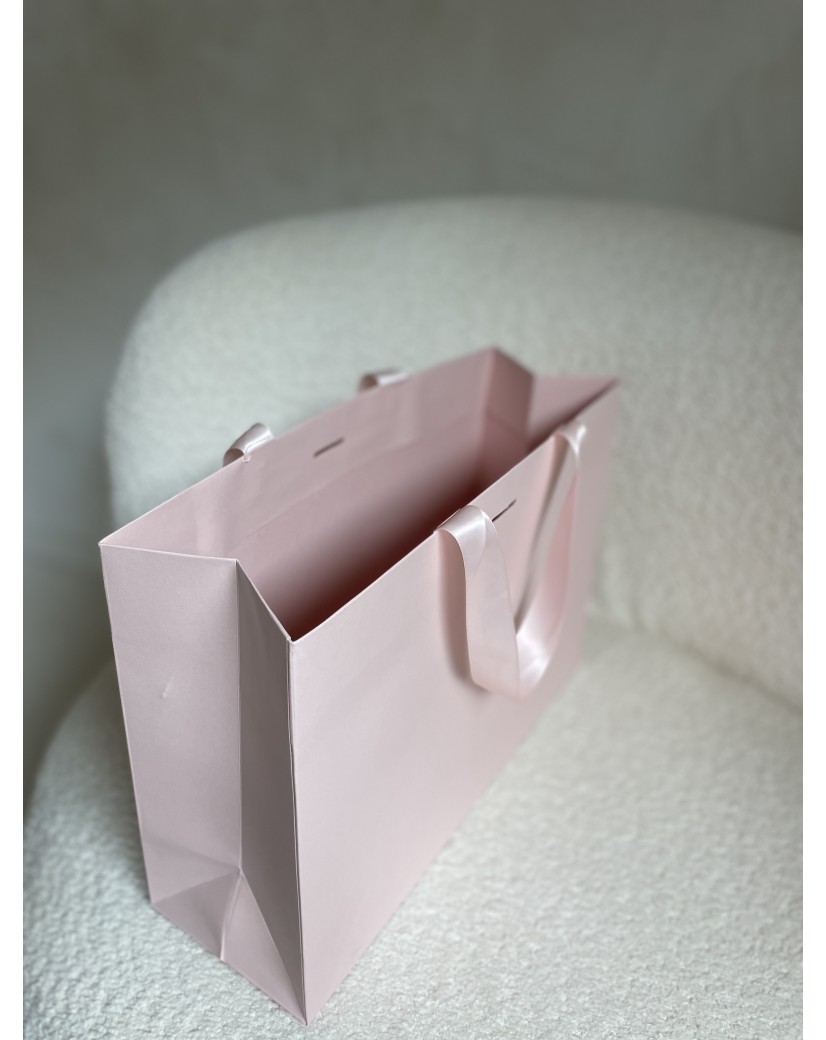 Sac papier Luxe Rose - poignées roses - M (35x12x25cm)