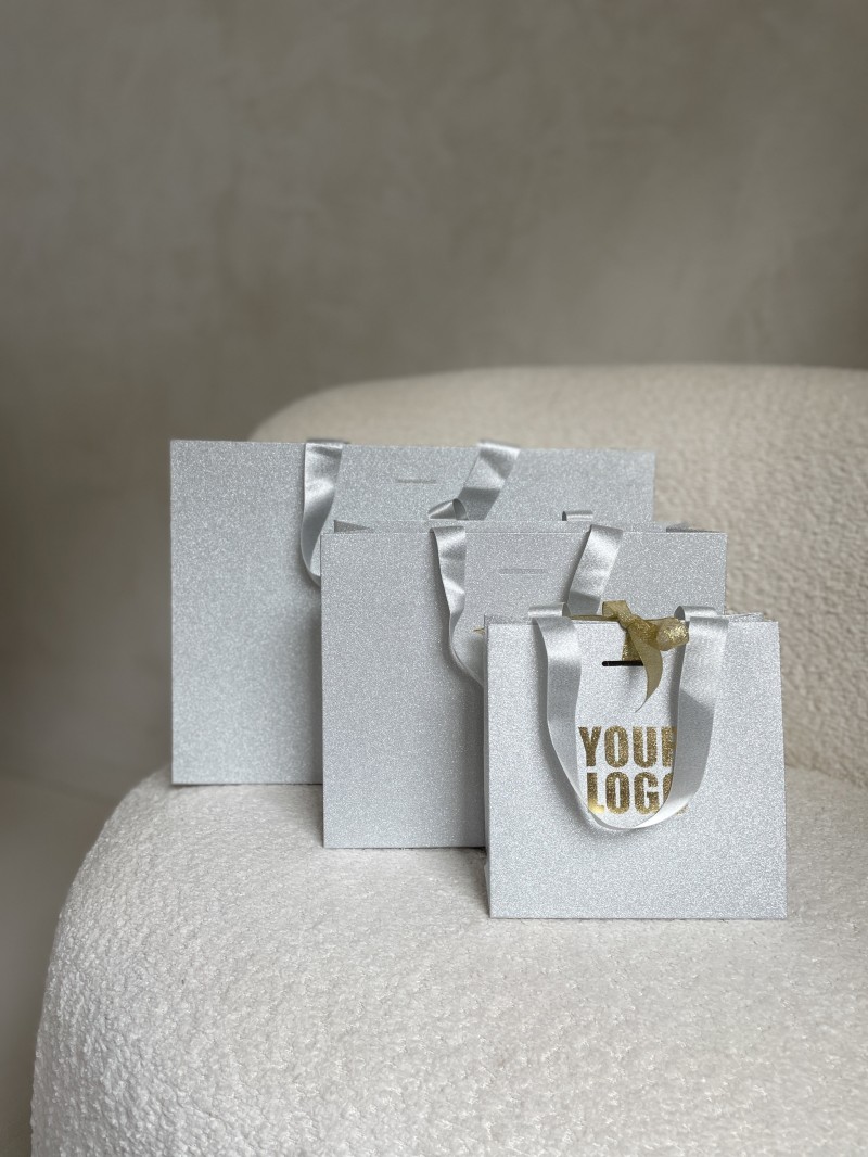 Sac papier Luxe Silver pailleté - M (35x12x25cm)