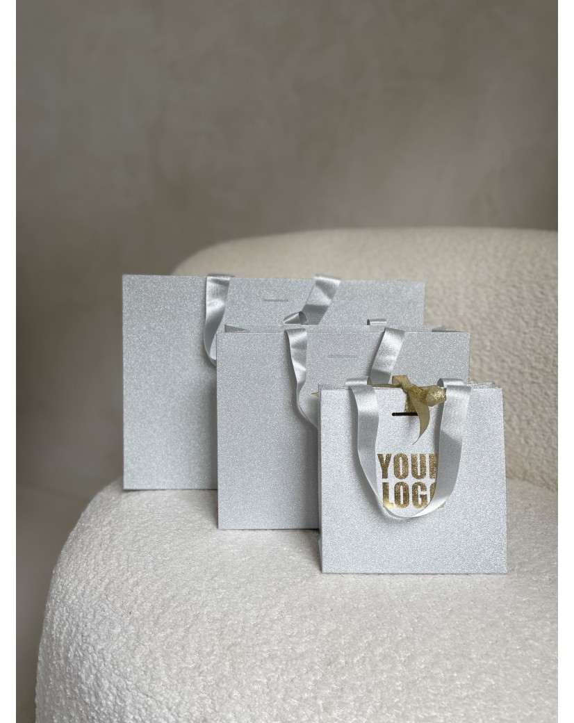 Sac papier Luxe Silver pailleté - M (35x12x25cm)