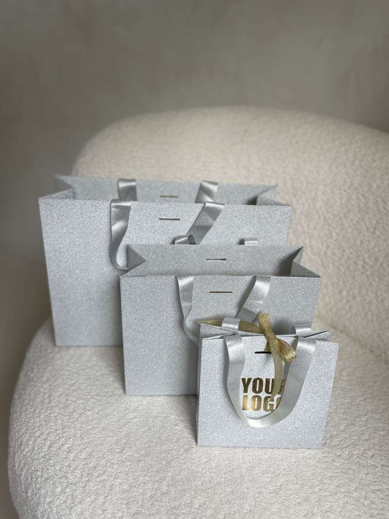 Sac papier Luxe Silver pailleté - M (35x12x25cm)