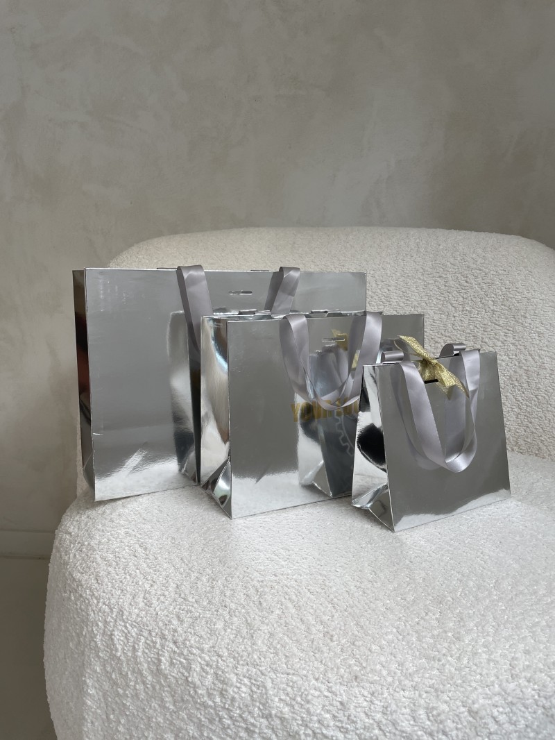 Luxe papieren tas SPIEGEL ZILVER - M (35x12x25CM)