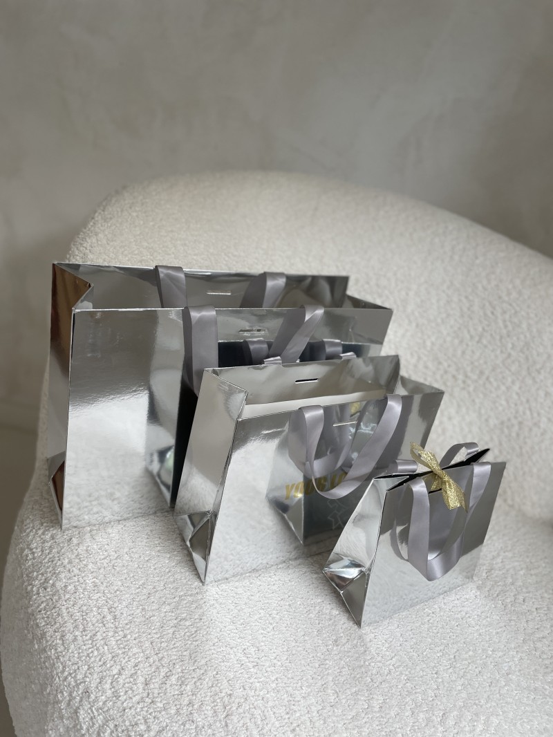 Luxe papieren tas SPIEGEL ZILVER - M (35x12x25CM)