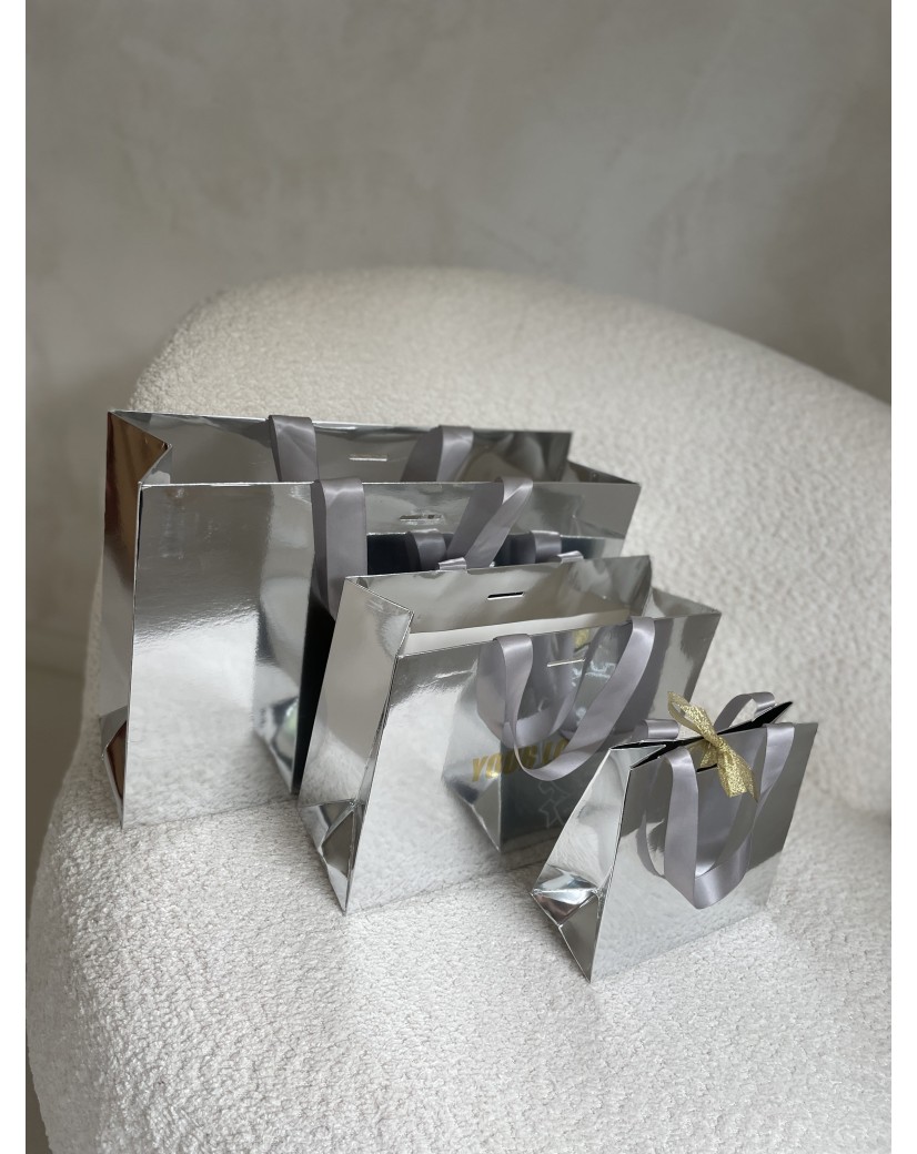 Luxe papieren tas SPIEGEL ZILVER - M (35x12x25CM)