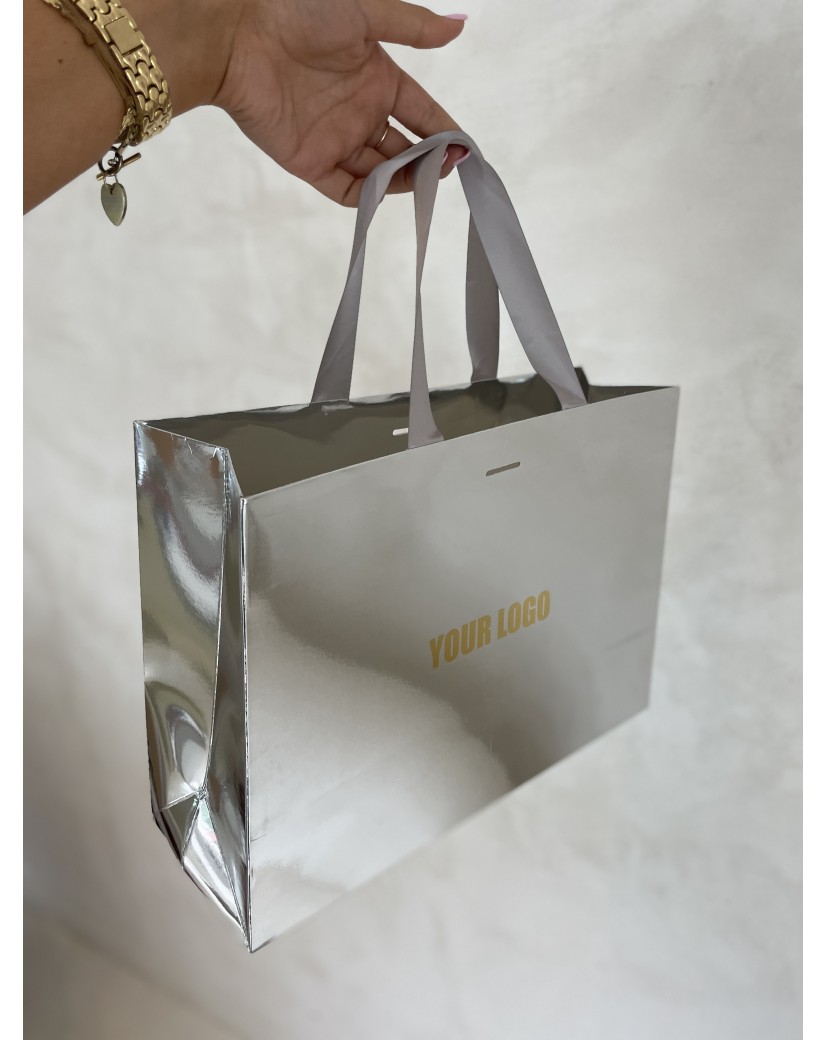 Luxe papieren tas SPIEGEL ZILVER - M (35x12x25CM)