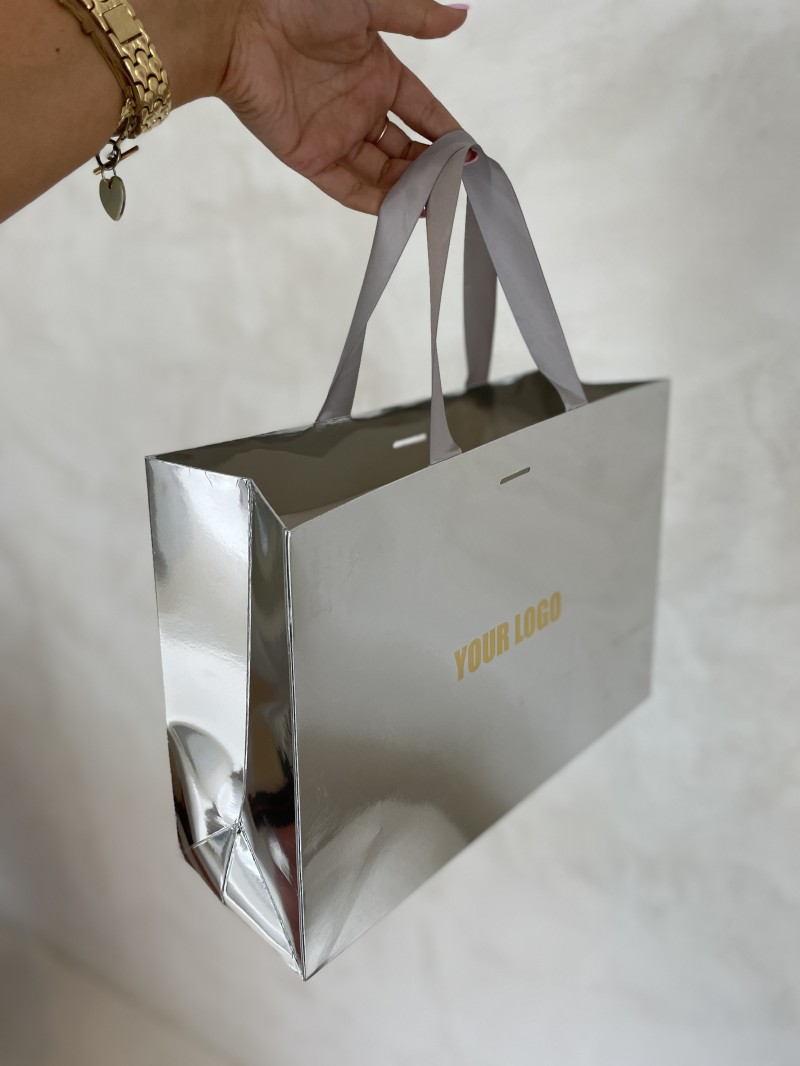 Luxe papieren tas SPIEGEL ZILVER - M (35x12x25CM)