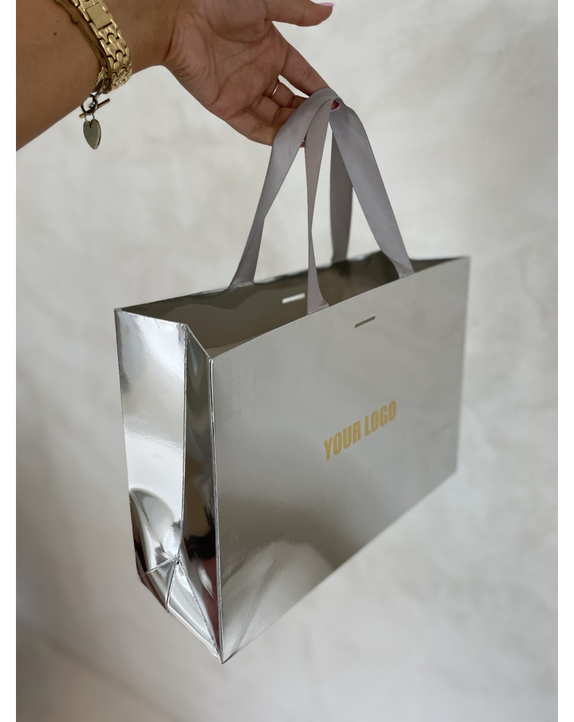 Luxe papieren tas SPIEGEL ZILVER - M (35x12x25CM)