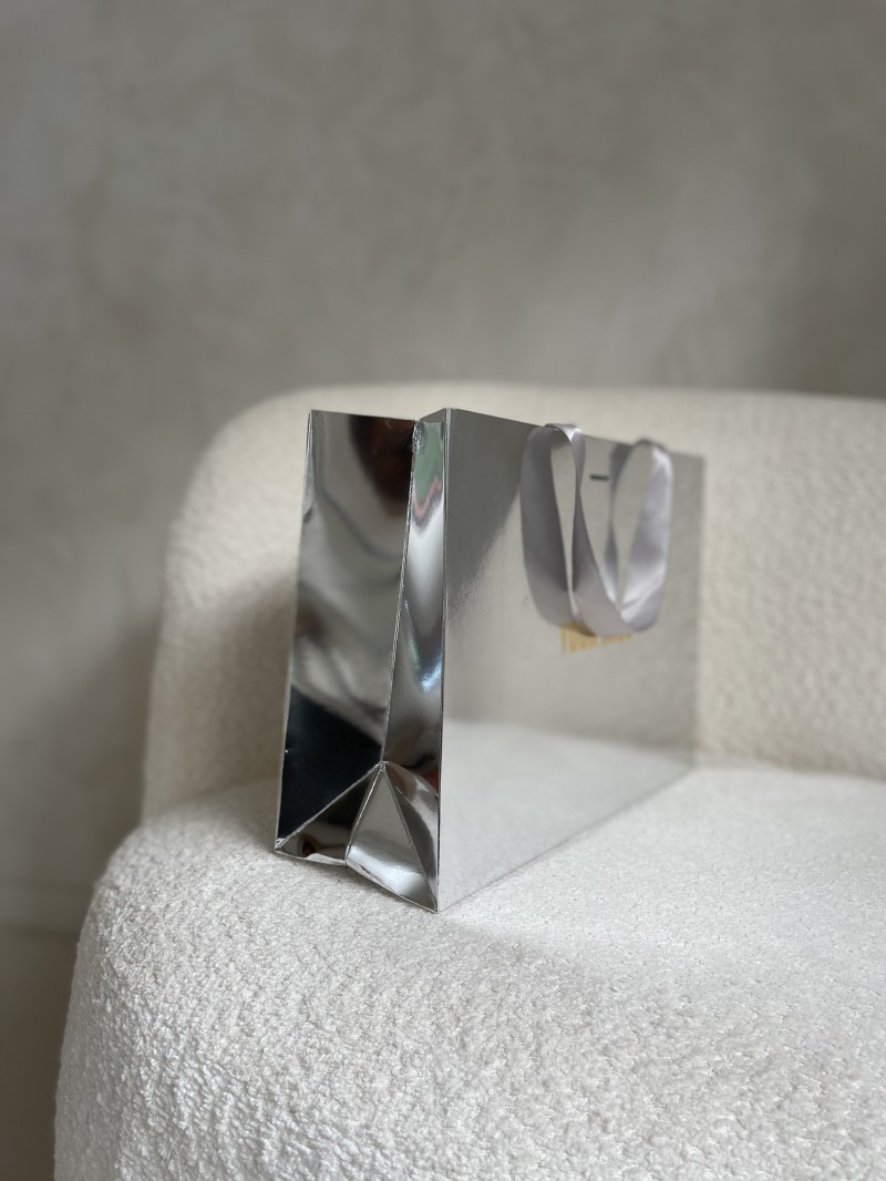 Luxe papieren tas SPIEGEL ZILVER - M (35x12x25CM)