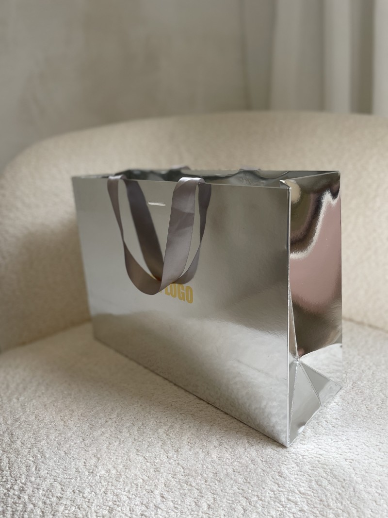 Luxe papieren tas SPIEGEL ZILVER - M (35x12x25CM)