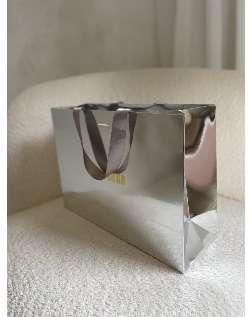 Luxe papieren tas SPIEGEL ZILVER - M (35x12x25CM)