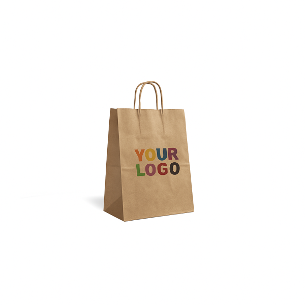 Bolsas de papel con asas rizadas – Kraft XS (14 x 8 x 21 cm)