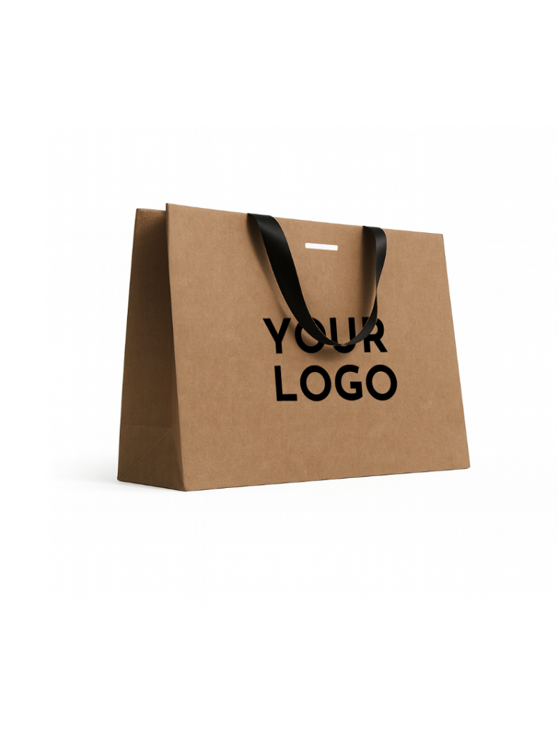 Luxus-Papiertüte Kraft – schwarze Henkel – L (45 x 14 x 35 cm)