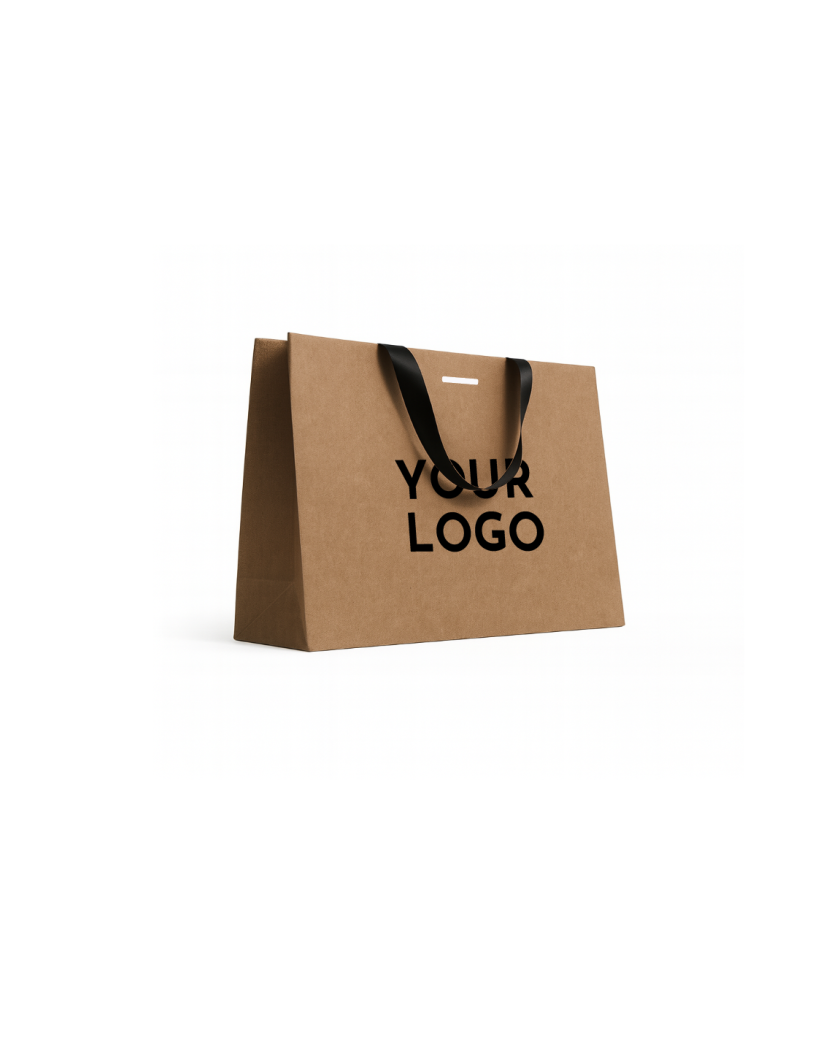 Luxus-Papiertüte Kraft – schwarze Henkel – L (45 x 14 x 35 cm)