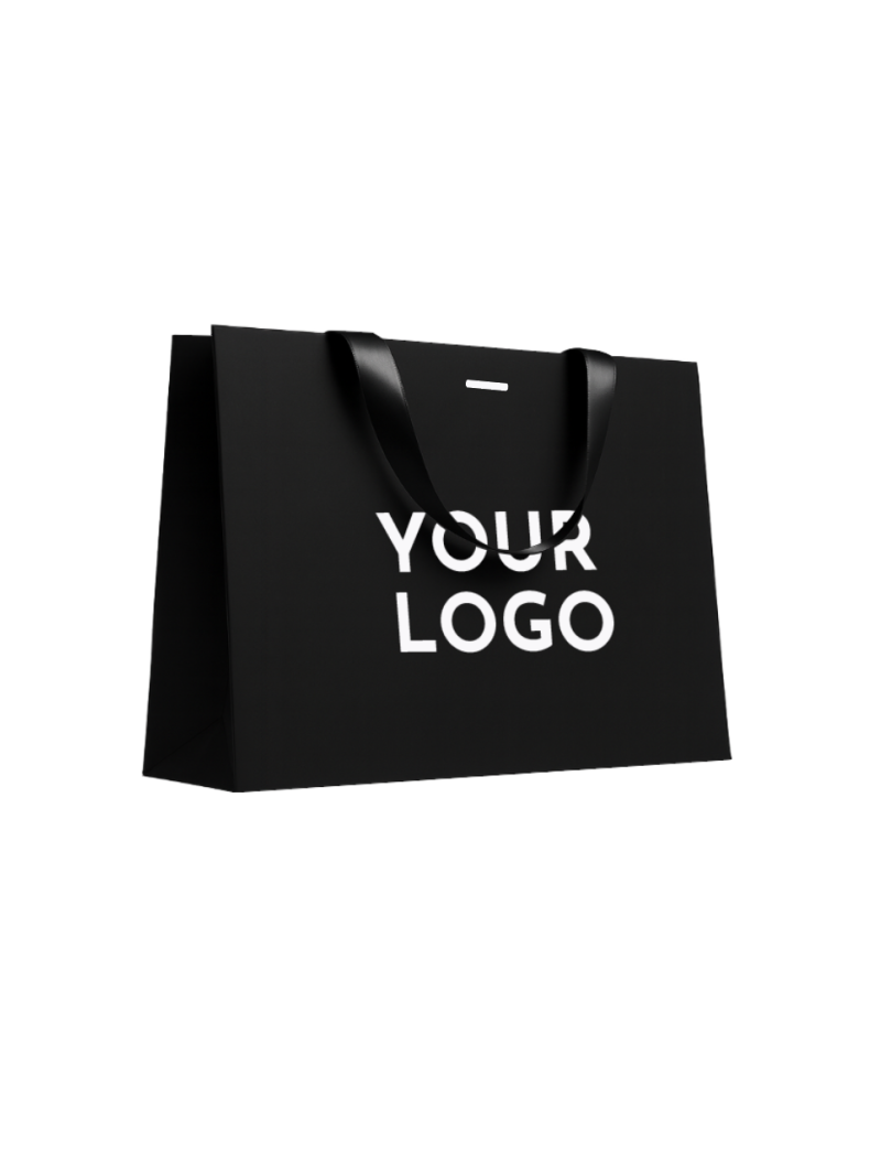 Bolsa de papel de lujo negra – asas negras – L (45 x 14 x 35 cm)