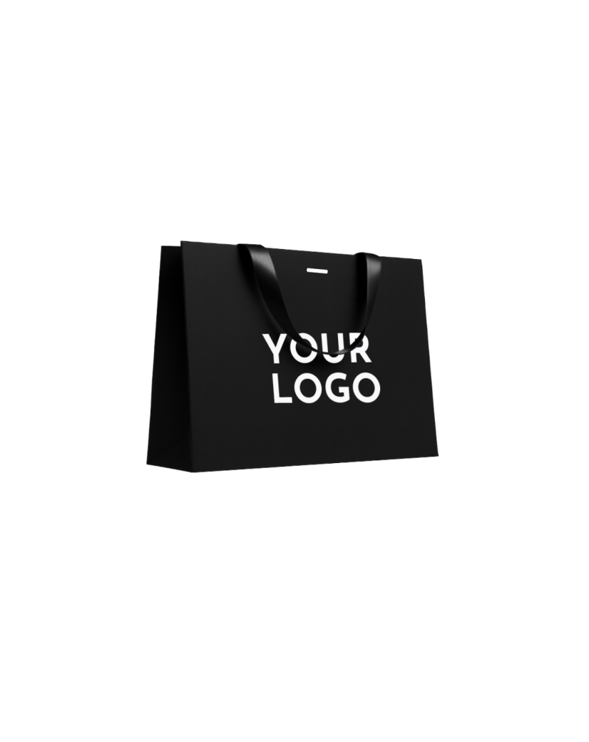 Bolsa de papel de lujo negra – asas negras – L (45 x 14 x 35 cm)