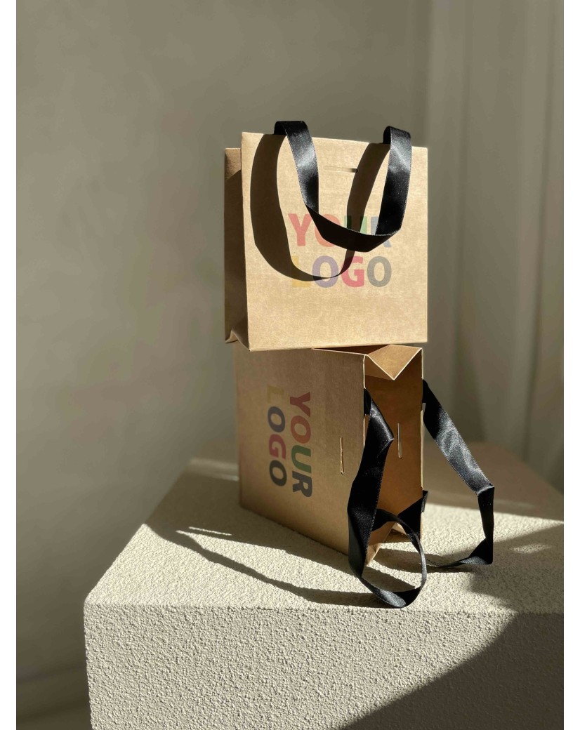 Luxus-Papiertüte Kraft – schwarze Henkel – XS (16 x 8 x 16 cm)