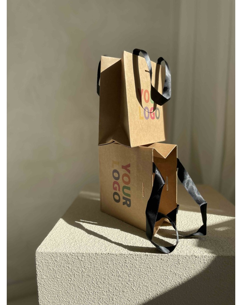 Luxus-Papiertüte Kraft – schwarze Henkel – XS (16 x 8 x 16 cm)