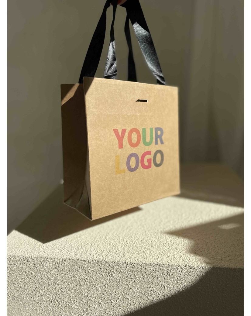 Kraft Luxury Paper Bag – black handles – XS (16 x 8 x 16 cm)