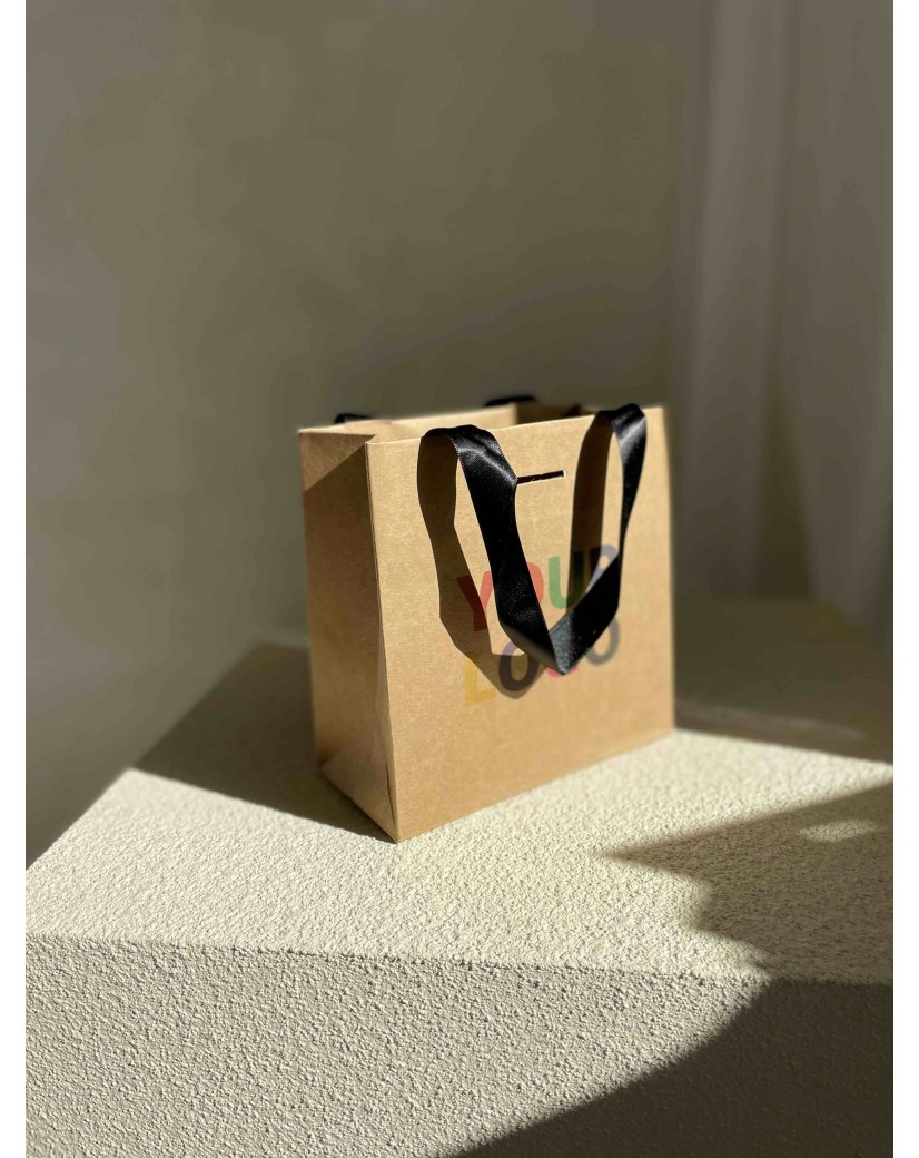 Luxus-Papiertüte Kraft – schwarze Henkel – XS (16 x 8 x 16 cm)