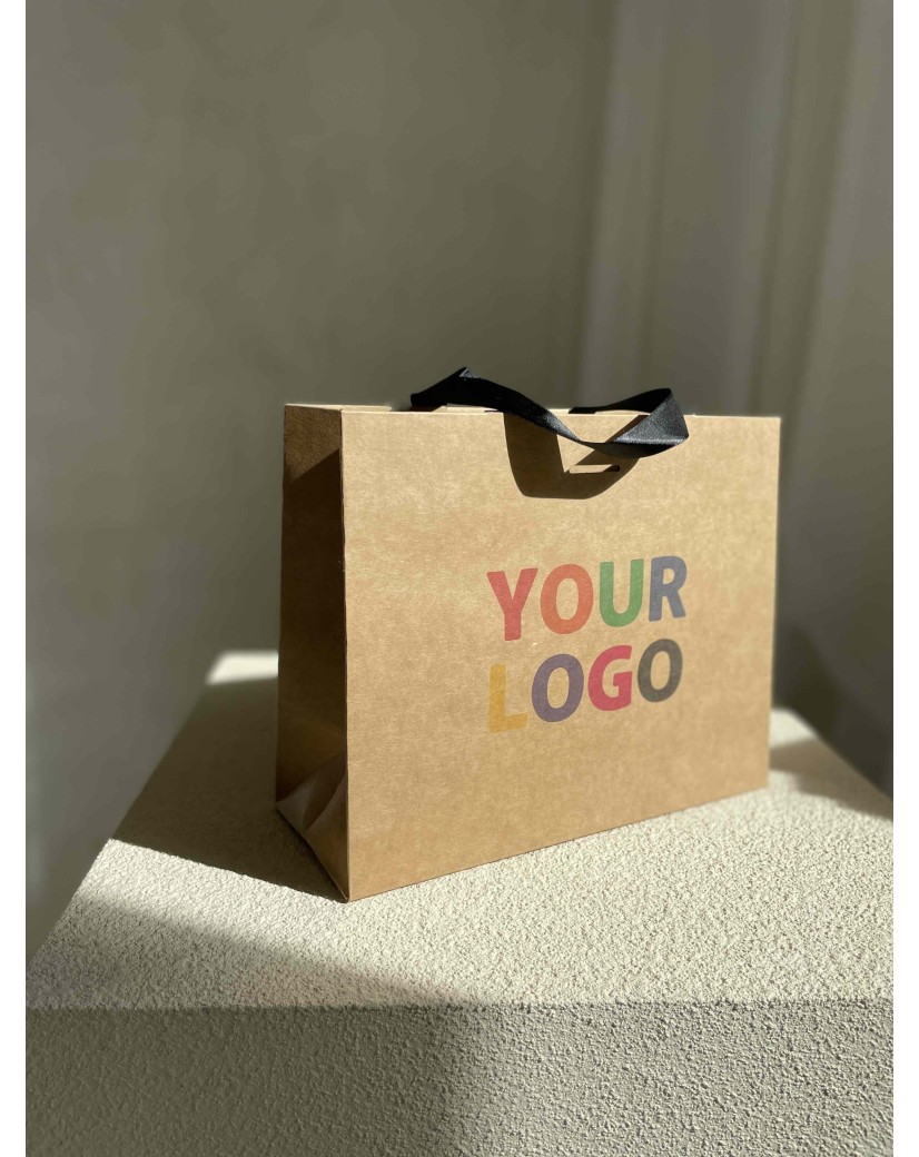 Luxus-Papiertüte Kraft – schwarze Henkel – S (25 x 10 x 20 cm)