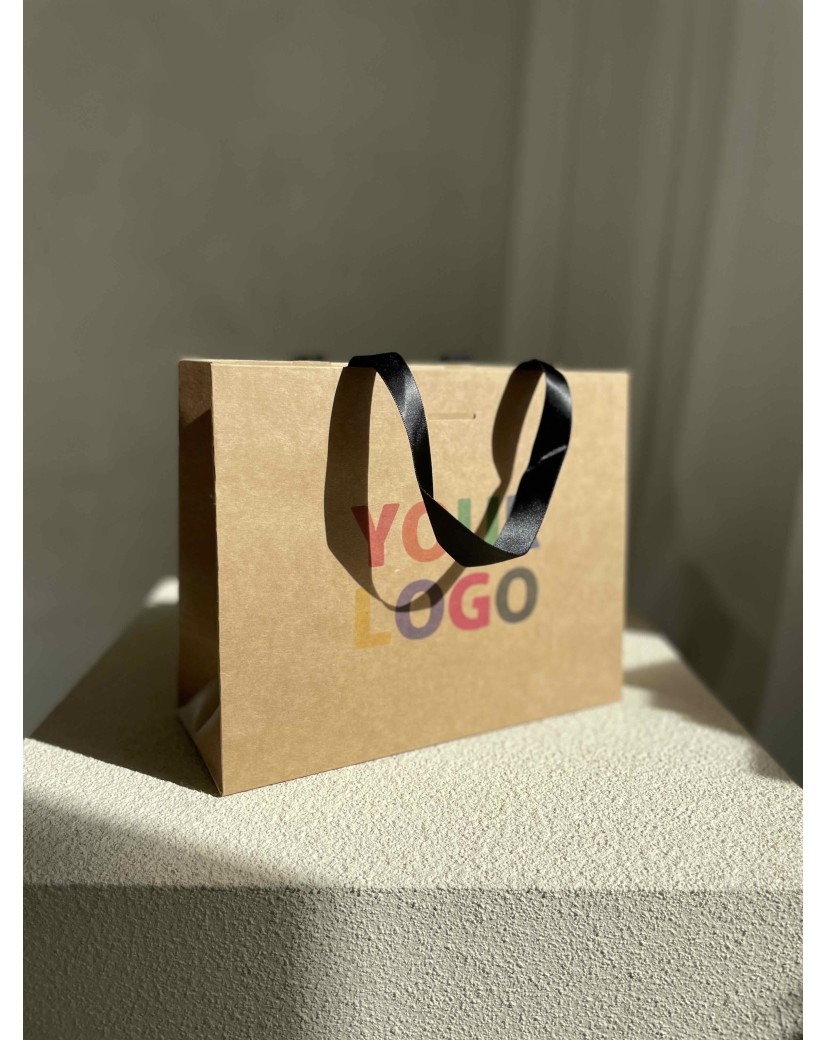 Luxus-Papiertüte Kraft – schwarze Henkel – S (25 x 10 x 20 cm)