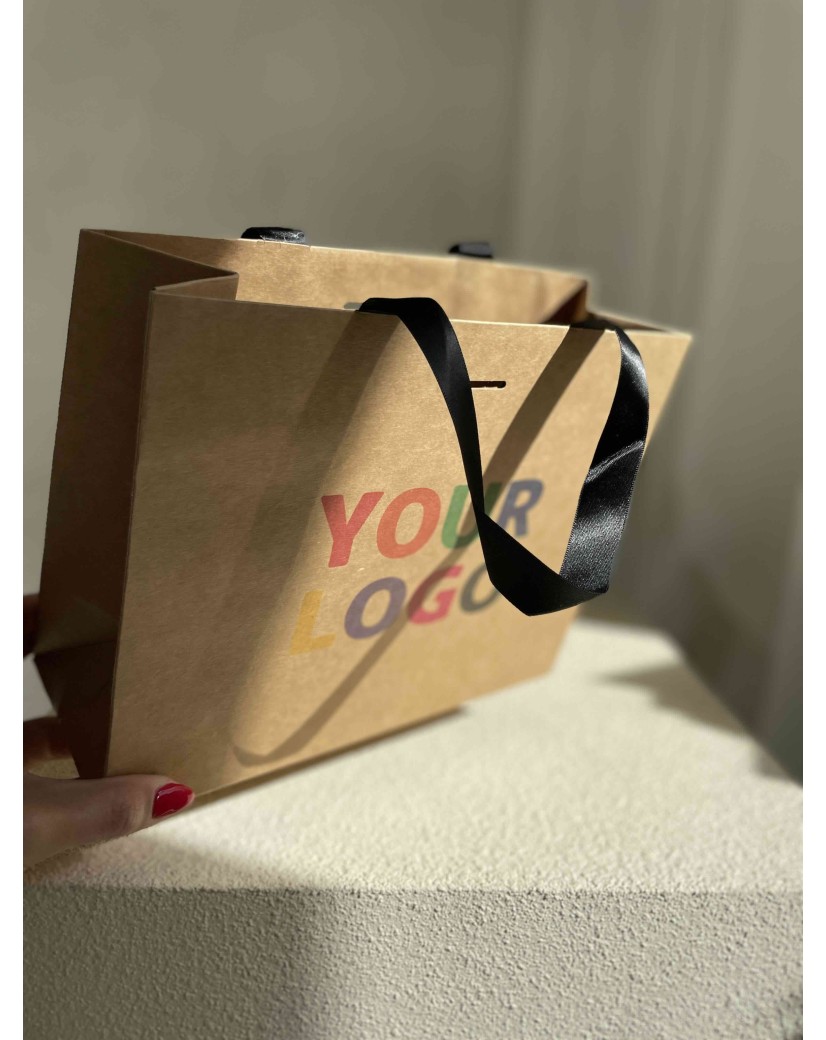 Luxus-Papiertüte Kraft – schwarze Henkel – S (25 x 10 x 20 cm)