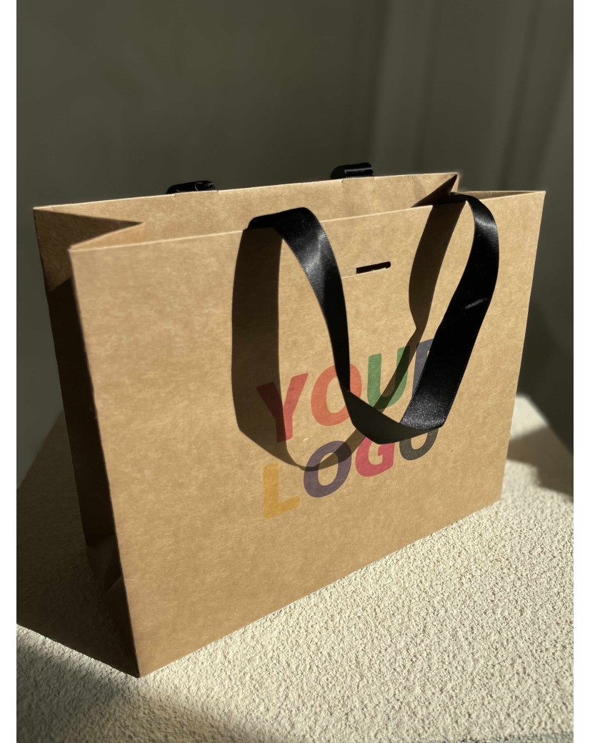 Luxus-Papiertüte Kraft – schwarze Henkel – S (25 x 10 x 20 cm)