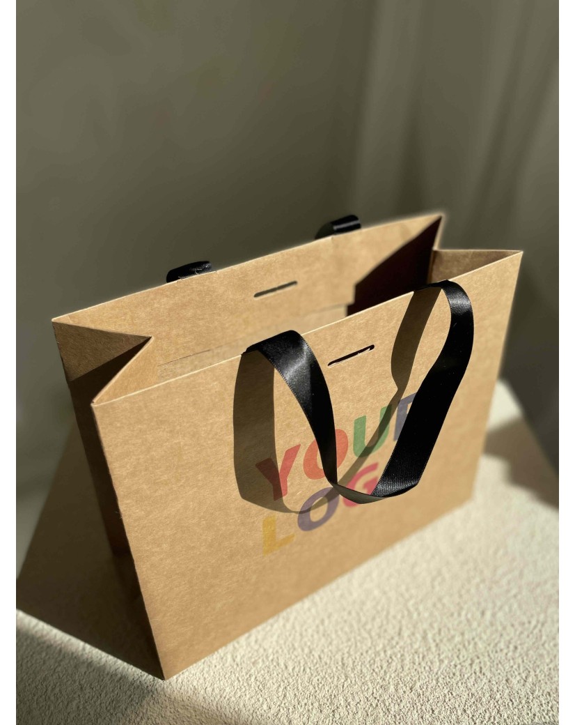 Bolsa de papel de lujo kraft – asas negras – S (25 x 10 x 20 cm)