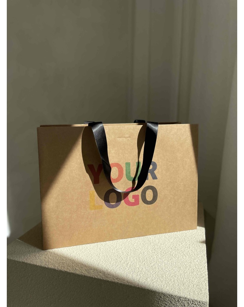 Luxus-Papiertüte Kraft – schwarze Henkel – M (35 x 12 x 25 cm)