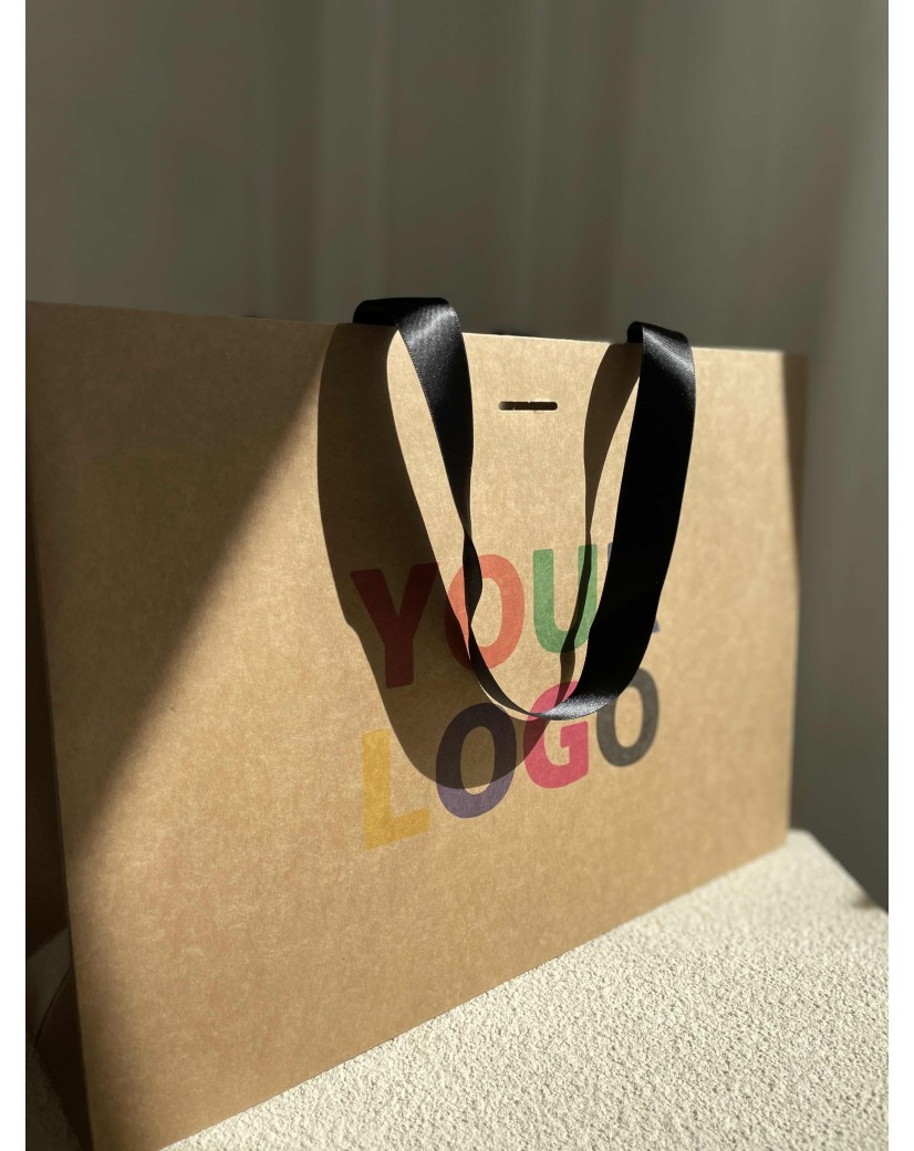 Luxus-Papiertüte Kraft – schwarze Henkel – M (35 x 12 x 25 cm)