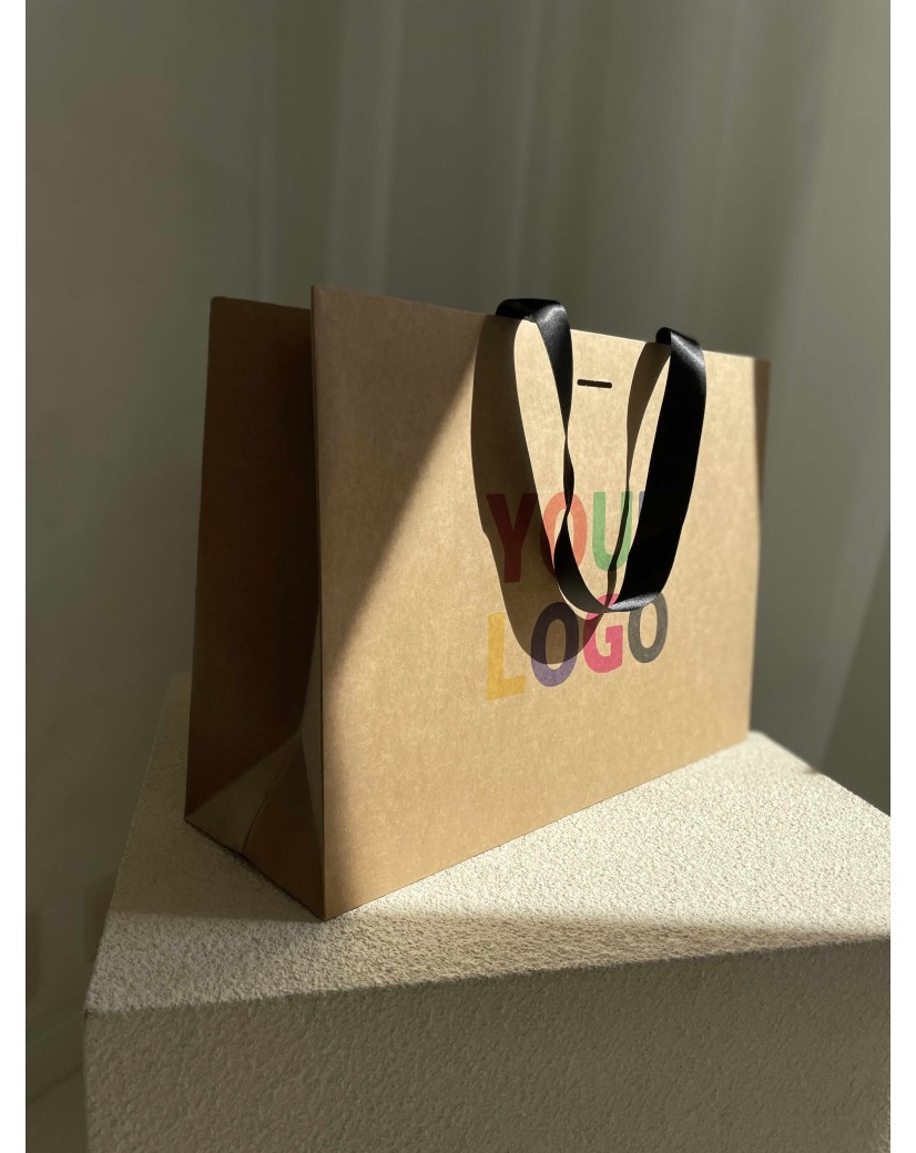 Luxus-Papiertüte Kraft – schwarze Henkel – M (35 x 12 x 25 cm)